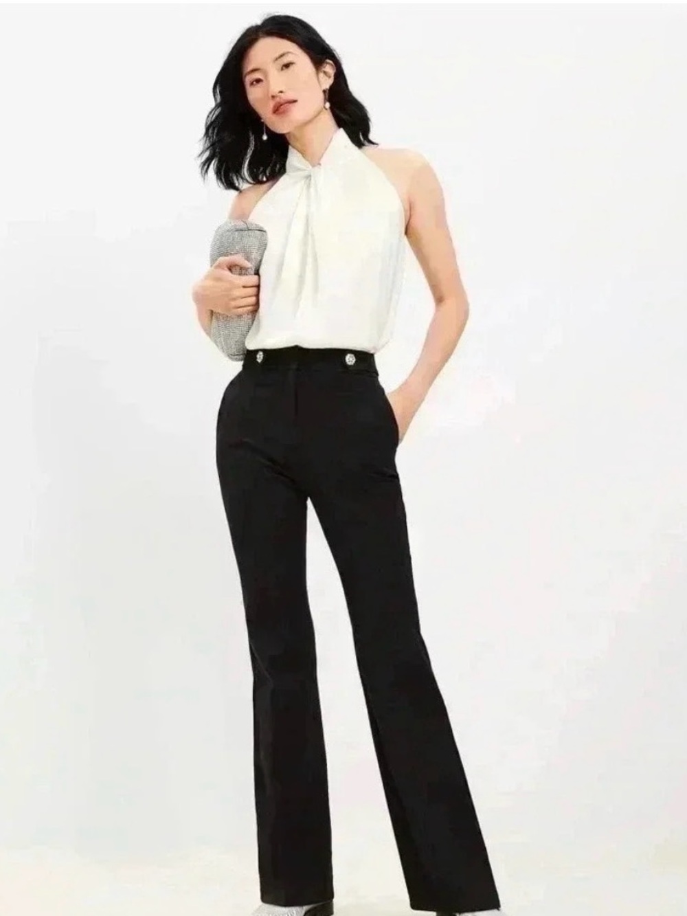 LOFT Women’s Black Dress Pants with Rhinestone Button Detail-NWT!! ❤️